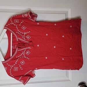 Talbots Petites Red With White Embroidery, Size Women's Petite Small